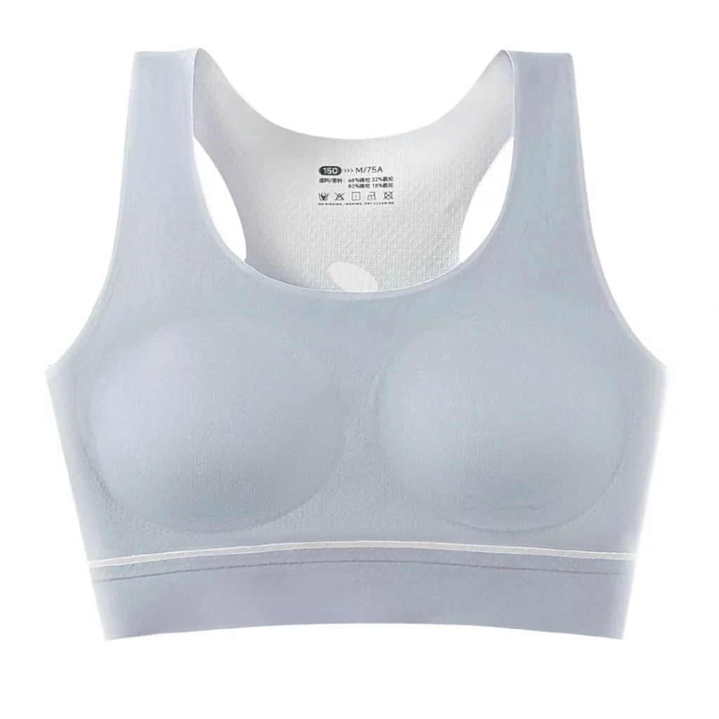 Suyiyi ActiveBloom Bra: teenager sports bra with racerback design in grey blue color