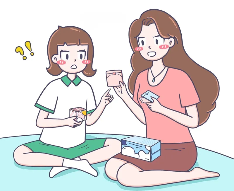 Mom and daughter discussing sanitary napkins