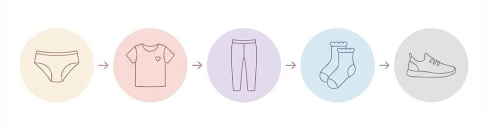 A simple drawing of Underwear -> Shirt -> Pants -> Socks -> Shoes